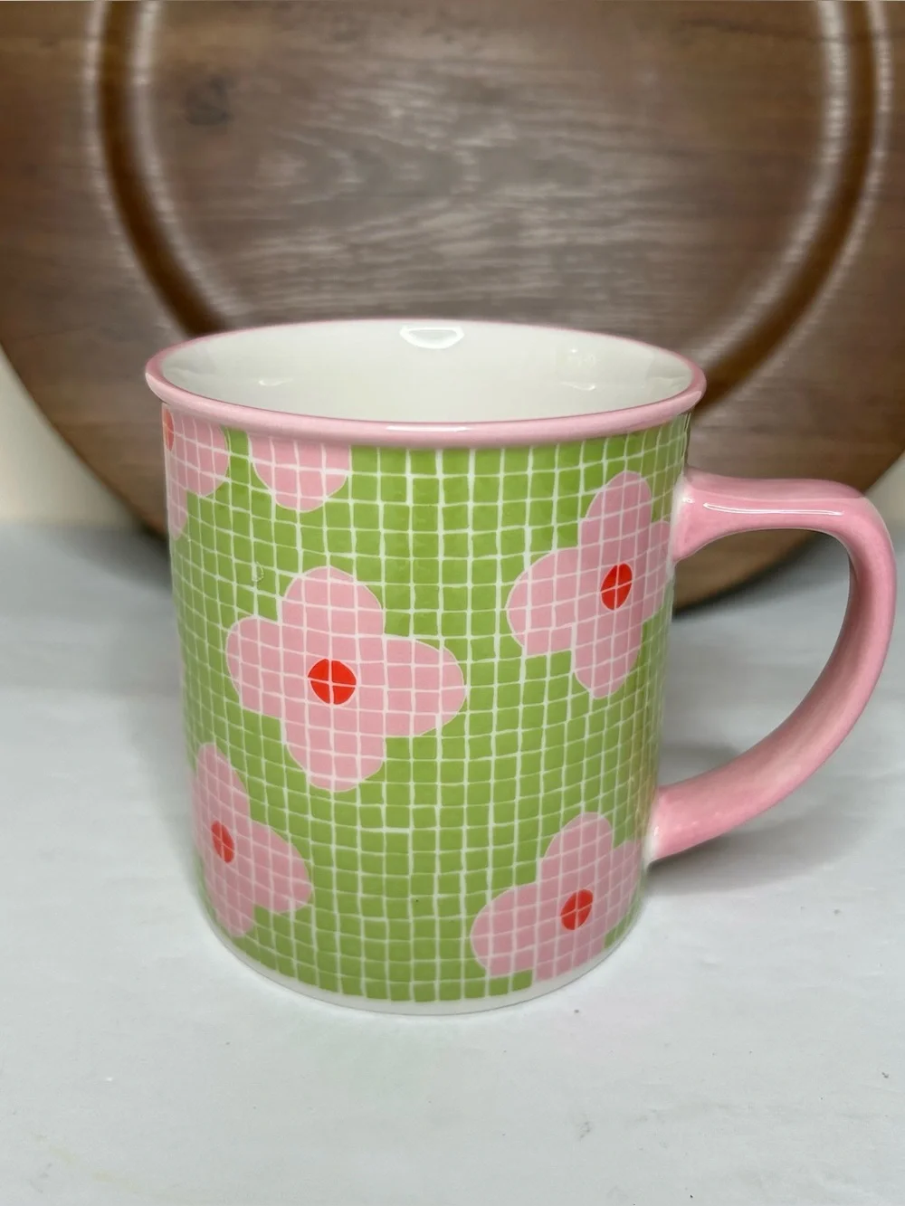 2004 Starbucks Barista Mug Green Mosaic Pink Flower 16oz